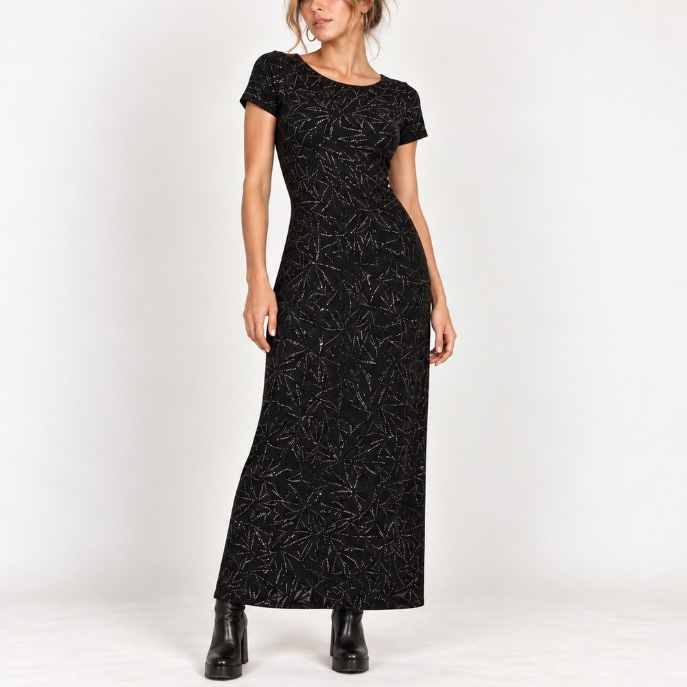 Ronni Nicole Maxi Dress Women S Black Shimmer Leaf Dark Romantic Whimsigoth HoCo